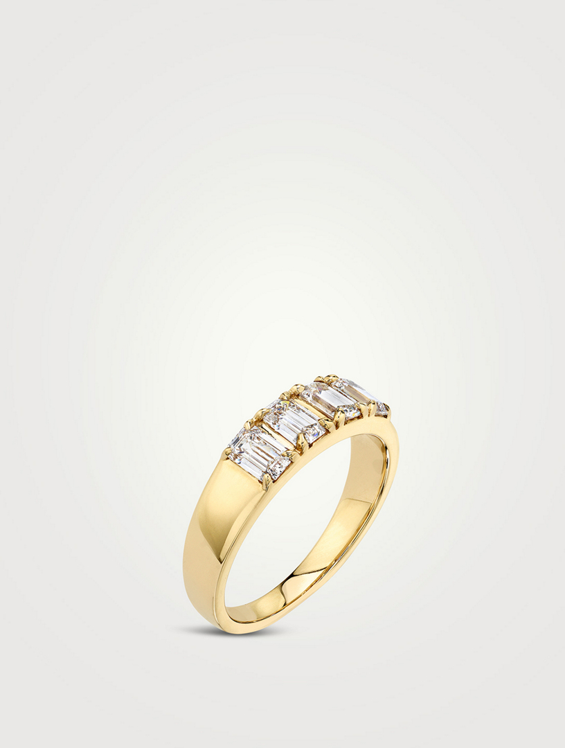 14K Gold Emerald Tetrad Ring With Lab Grown Diamonds
