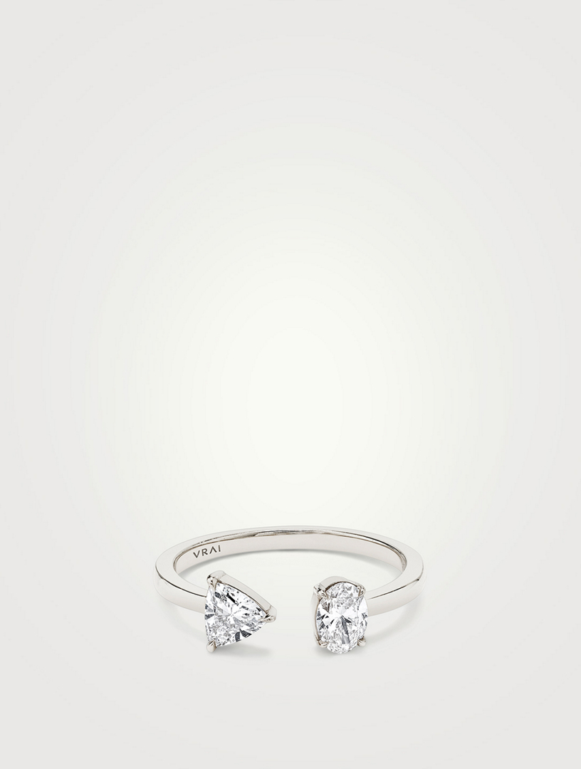 14K Gold Oval And Trillion Mixed Cuff Ring With Lab Grown Diamonds