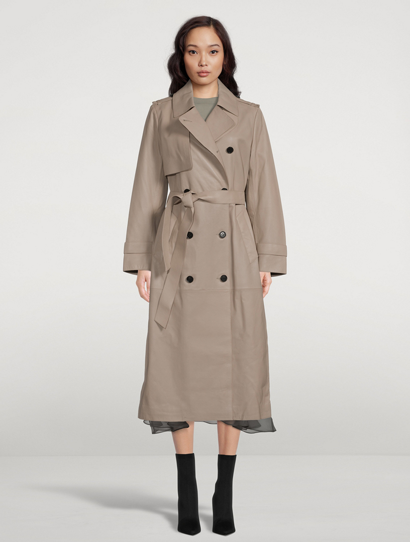 Gael Belted Leather Trench Coat