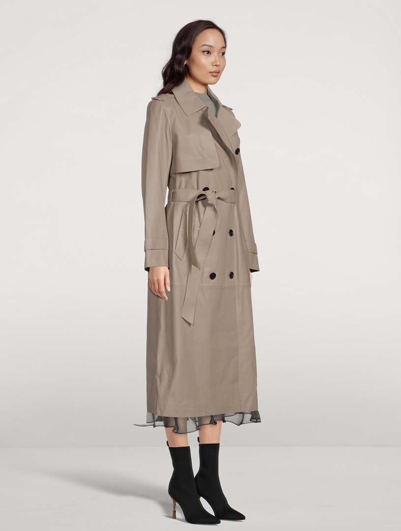 Gael Belted Leather Trench Coat