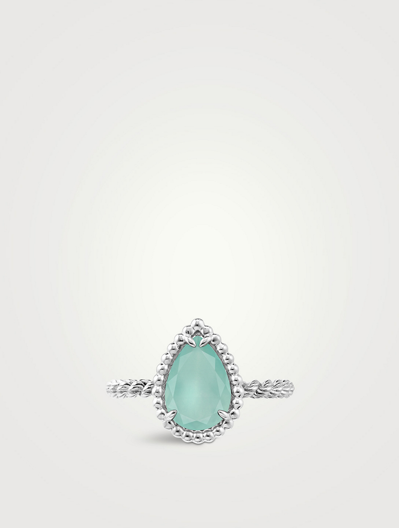 18K White Gold S Motif Serpent Bohème Ring With Aquaprase