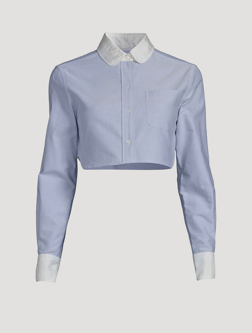 THOM BROWNE Cropped Cotton And Silk Oxford Shirt | Holt Renfrew