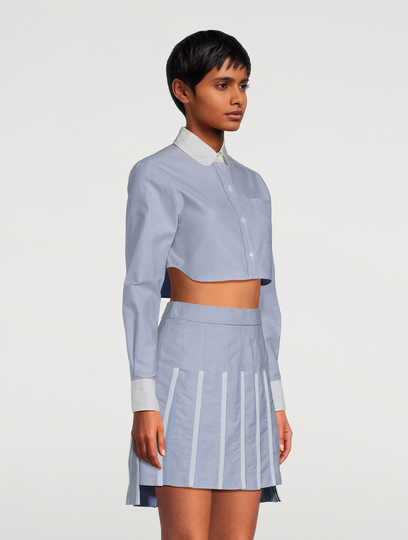 THOM BROWNE Cropped Cotton And Silk Oxford Shirt | Holt Renfrew