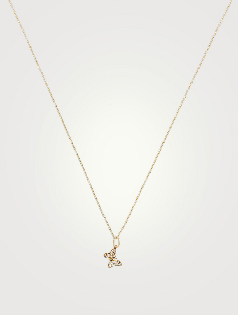 【Sydney Evan】Mini Pave Butterfly Charm Necklace Shop Sydney Evan 14k Gold & Diamond Mini Butterfly Charm