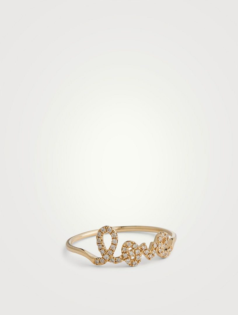 14K Gold Love Script Ring With Diamonds