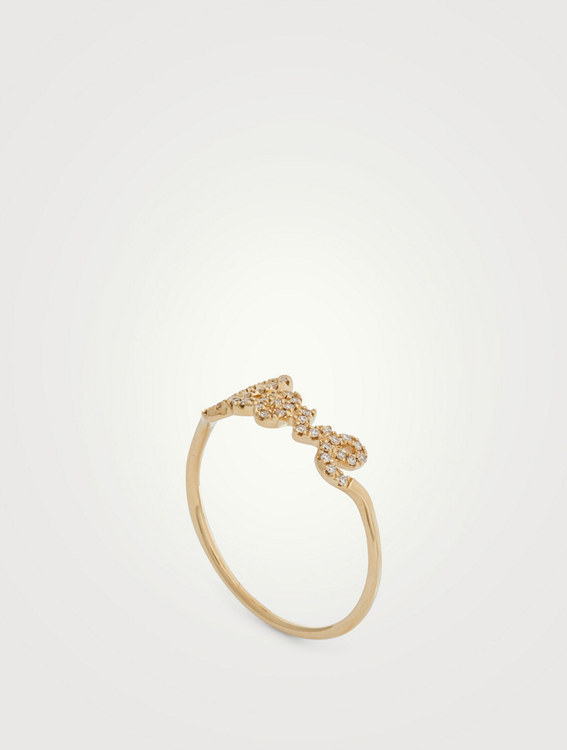 14K Gold Love Script Ring With Diamonds