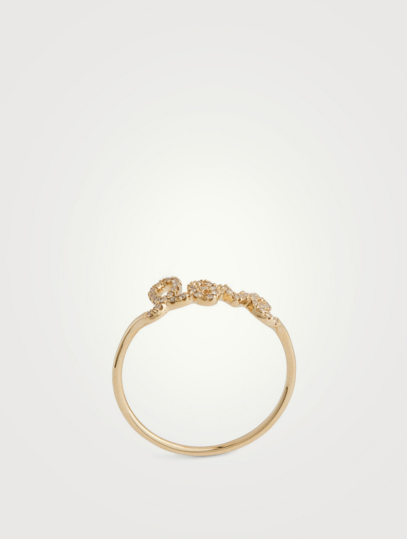 14K Gold Love Script Ring With Diamonds