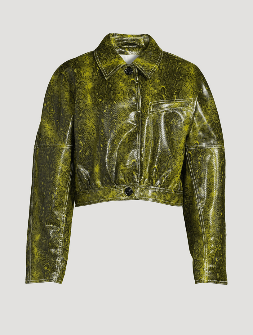 Cropped Faux Leather Jacket In Snake Print