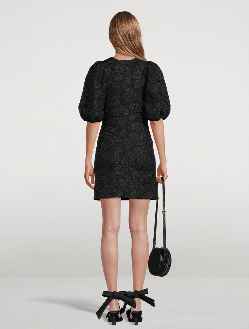 Puff-Sleeve Jacquard Mini Dress