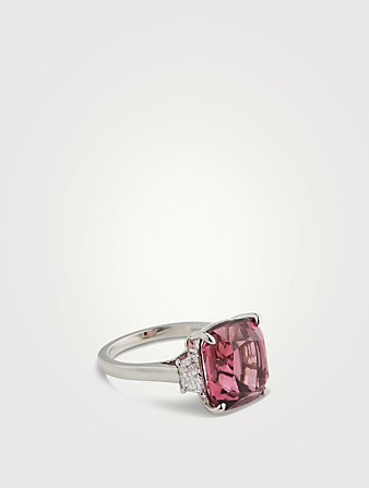 Bague en platine avec tourmaline rose et diamants