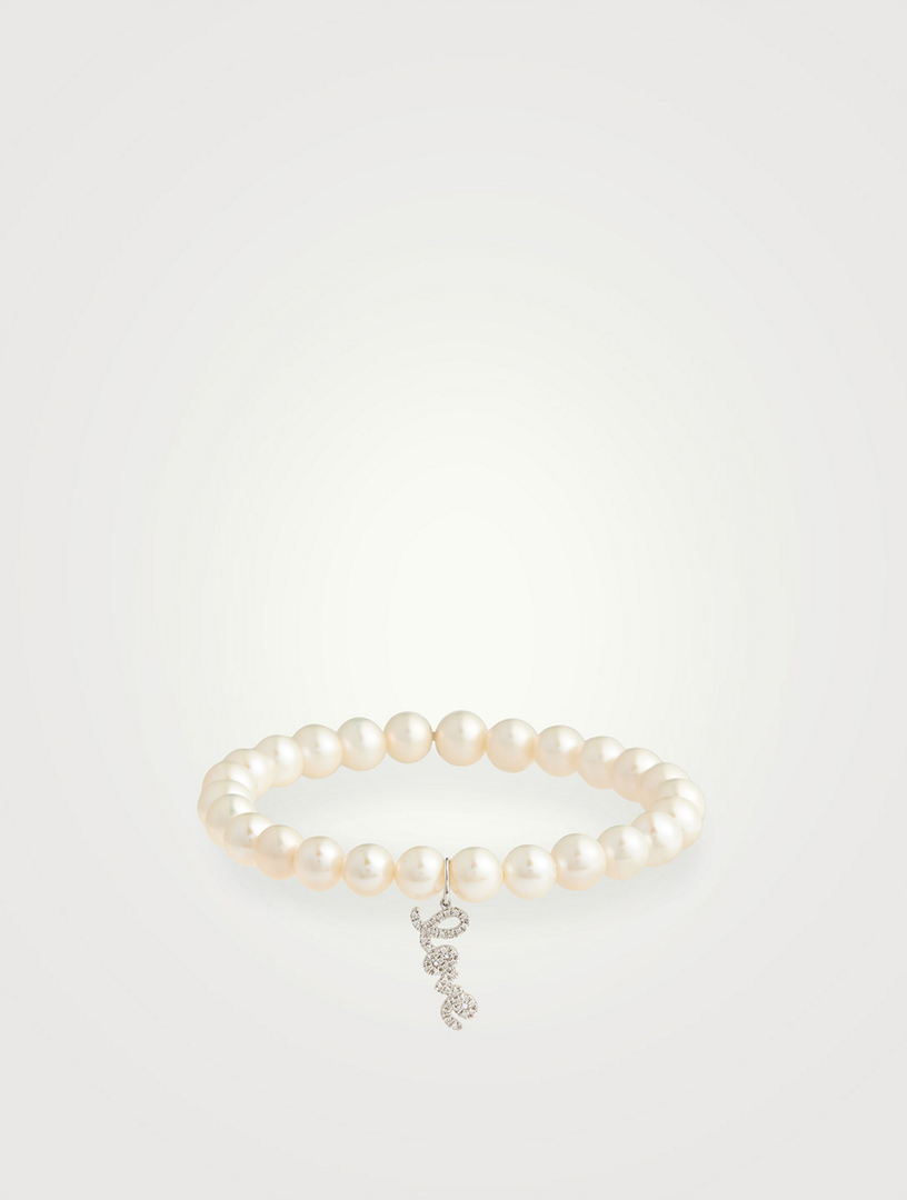SYDNEY EVAN Pearl Bracelet With Mini 14K White Gold Diamond Love Charm