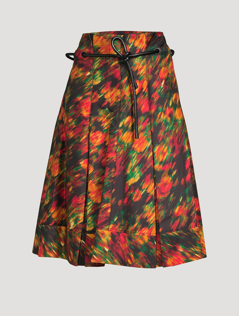 Origami Midi Skirt Flowers Motion Print