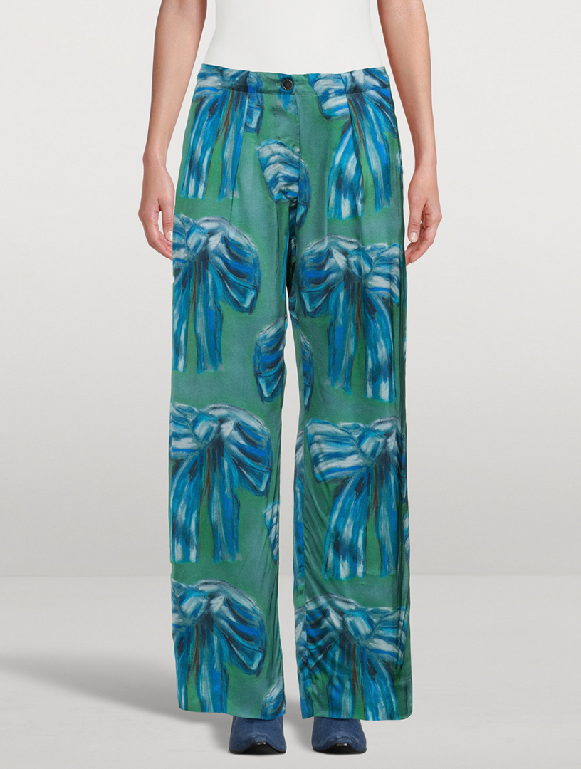 Satin Trousers Bow Print