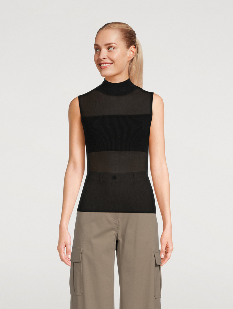 Sleeveless Sheer Turtleneck