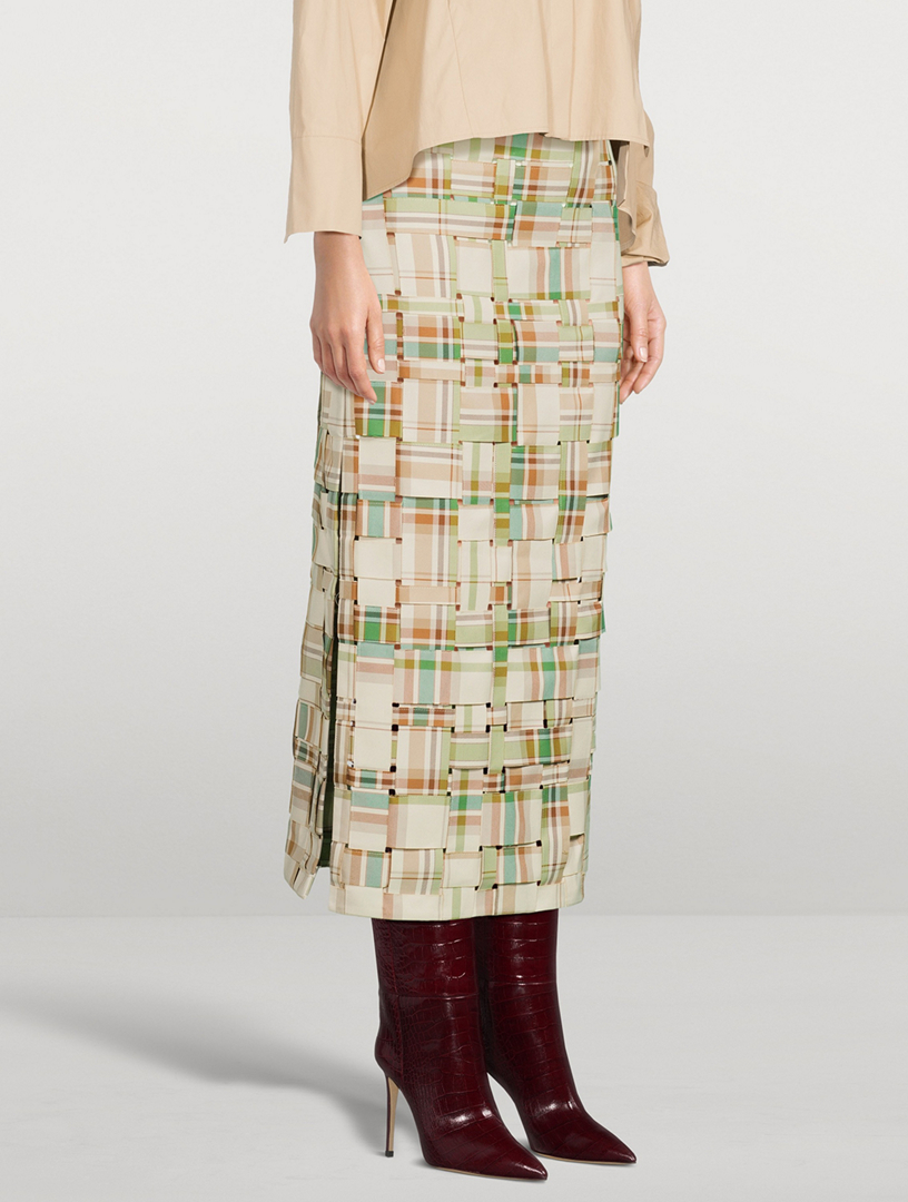 Woven Maxi Skirt Plaid Print