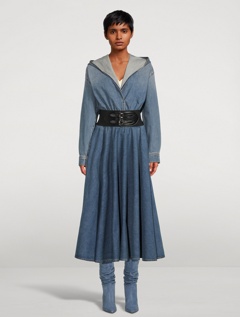 ALAA Belted Denim Midi Skirt | Holt Renfrew