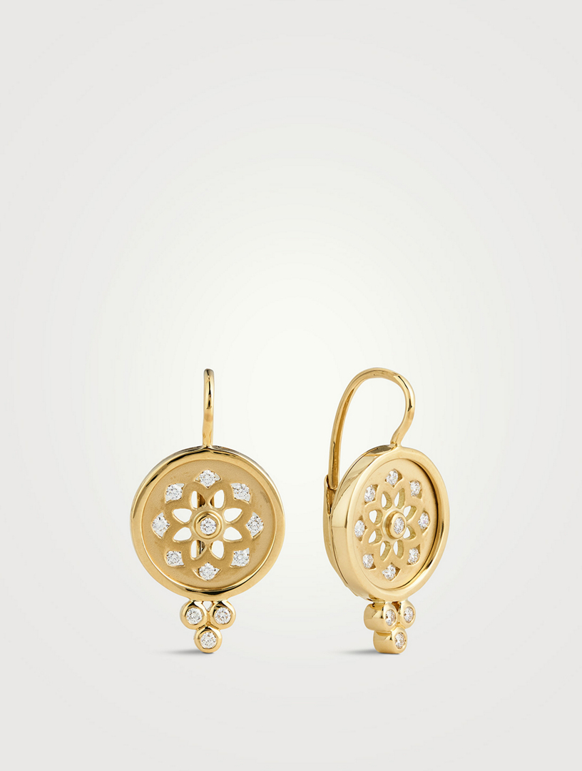 18K Gold Mandala Cutout Earrings With Diamonds