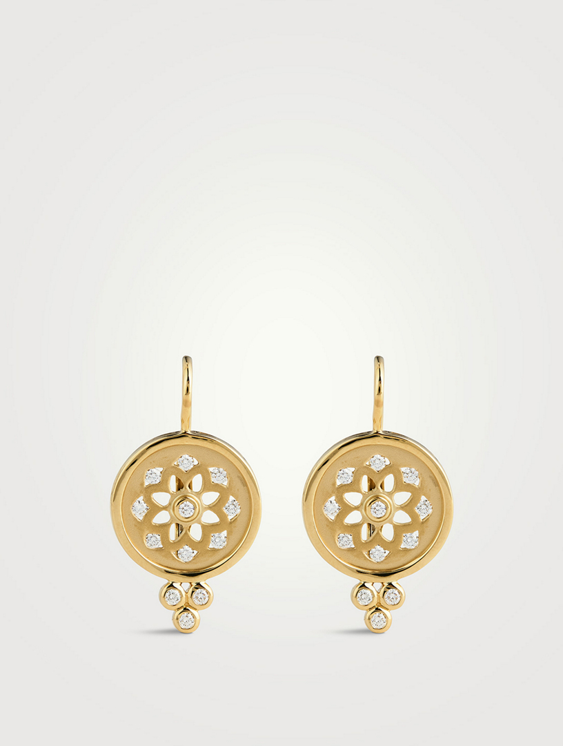 18K Gold Mandala Cutout Earrings With Diamonds
