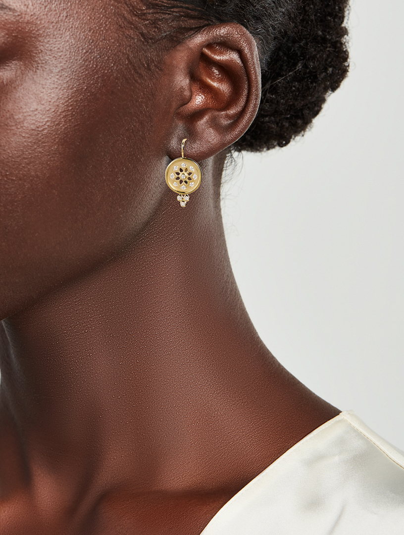 18K Gold Mandala Cutout Earrings With Diamonds