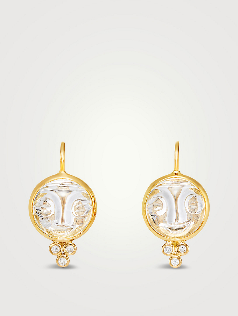18K Gold Moonface Earrings With Crystal And Diamonds