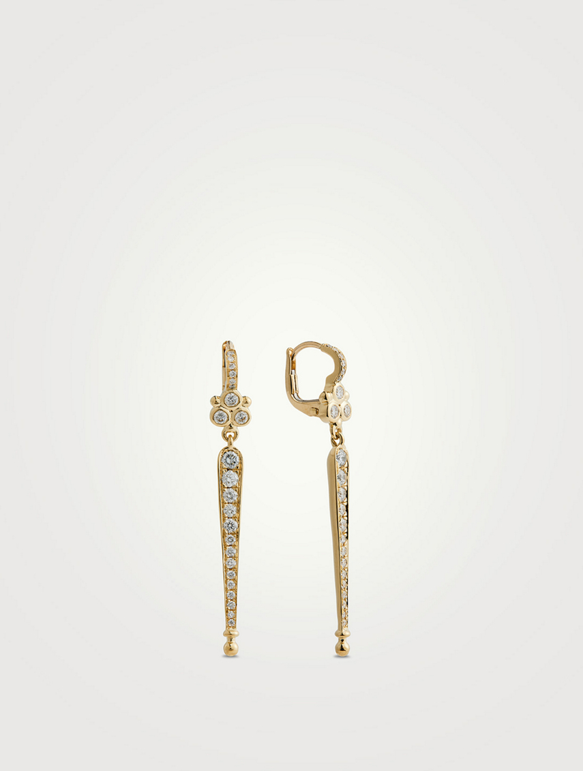 18K Gold Baton Earrings With Diamonds