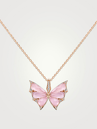 Collier mini Fly By Night en or rose 18 ct en opale rose, cristal Haze et diamants blancs