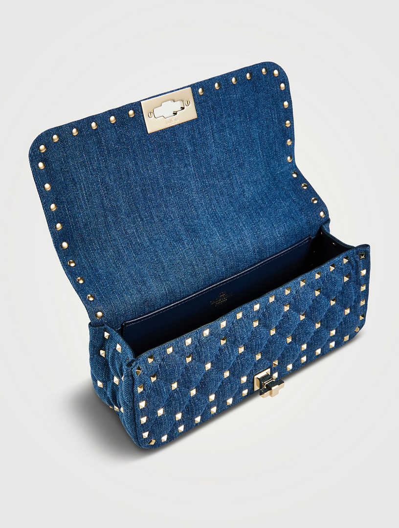 Valentino Medium Rockstud Spike Shoulder Bag in Light Denim