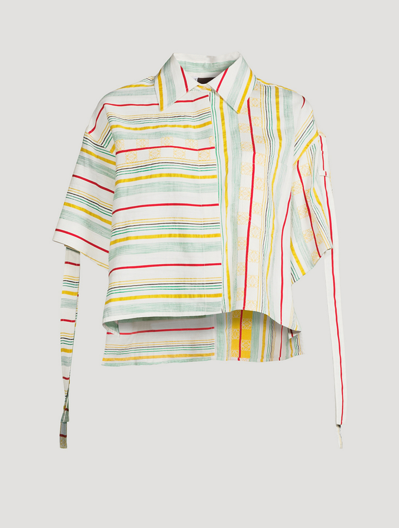 Loewe x Paula’s Ibiza Cotton Linen And Silk Cropped Shirt In Striped Print