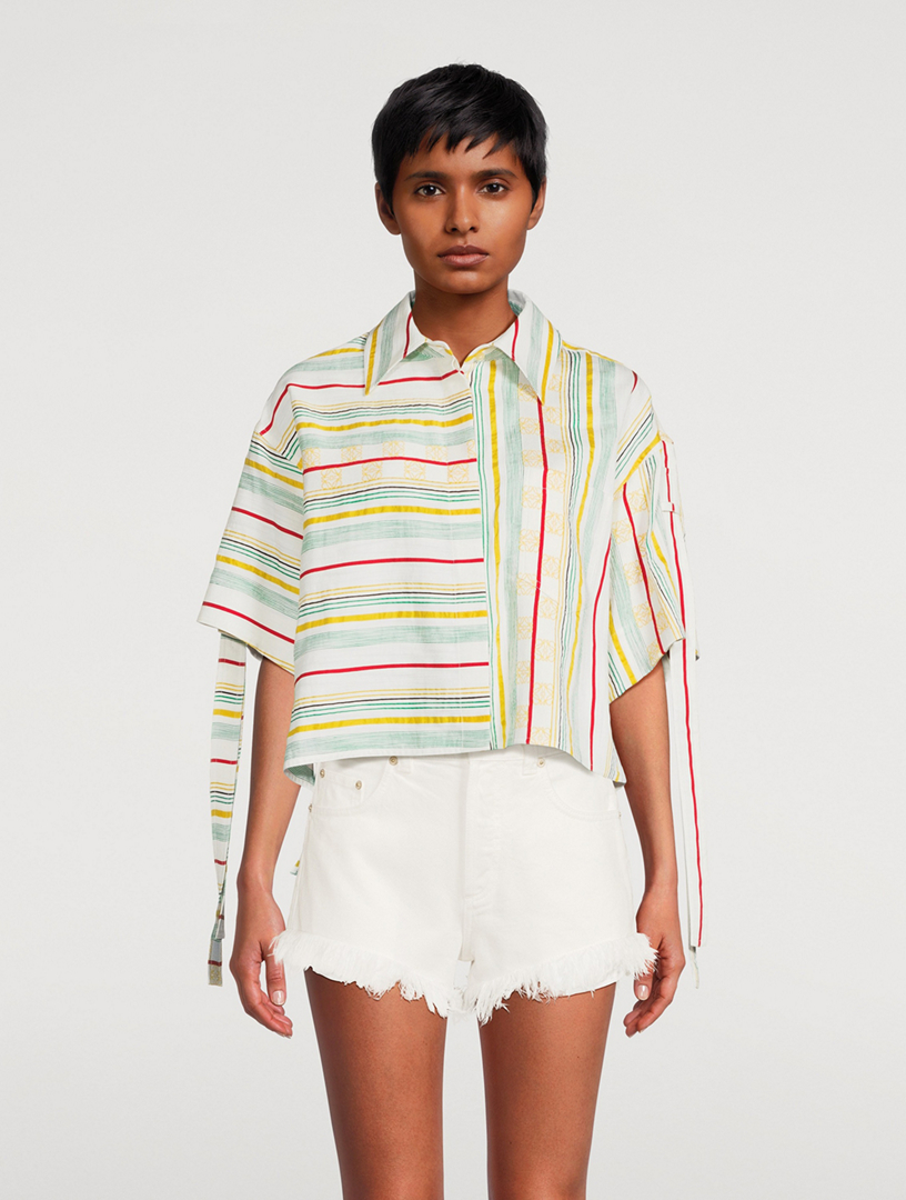 LOEWE green x Paula's Ibiza Striped Cropped Workwear Shirt