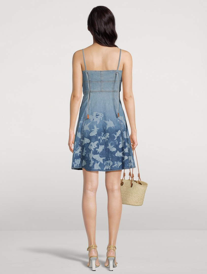 white christmas dresses Loewe Dark Blue Raw Denim Shirt Dress with Chain and Anagram Logo Deta –  Sellier main image 1