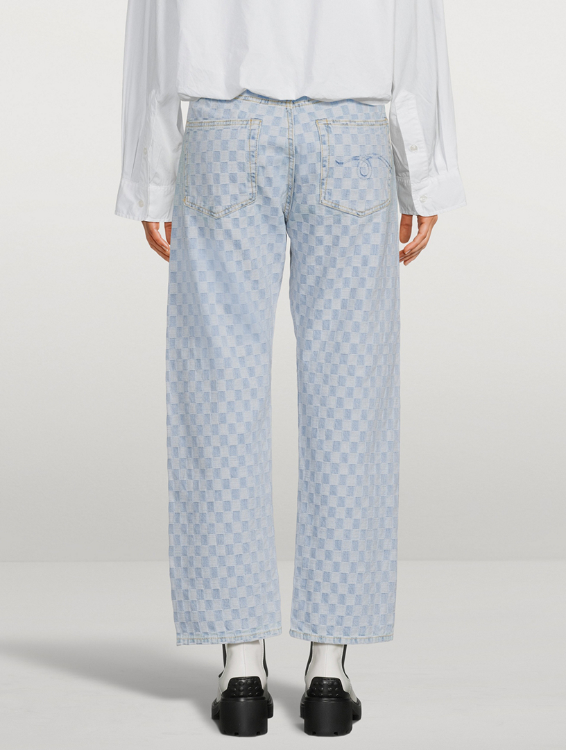 Cropped Boyfriend Jeans Checkerboard Print