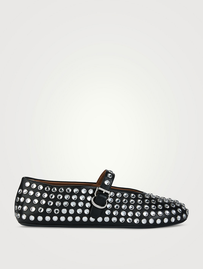 Embellished Leather Ballet Flats