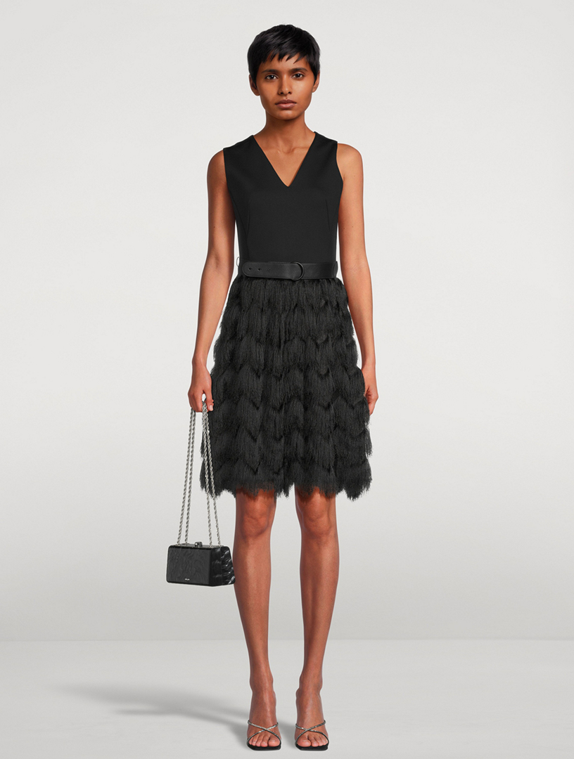 AKRIS PUNTO Fringe-Trimmed Belted Dress | Holt Renfrew