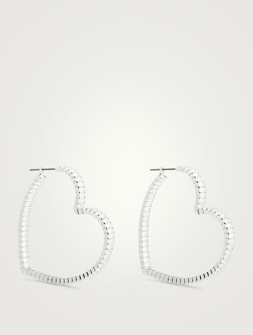 Swarovski Crystal Heart Large Matrix Hoop Earrings - Silver