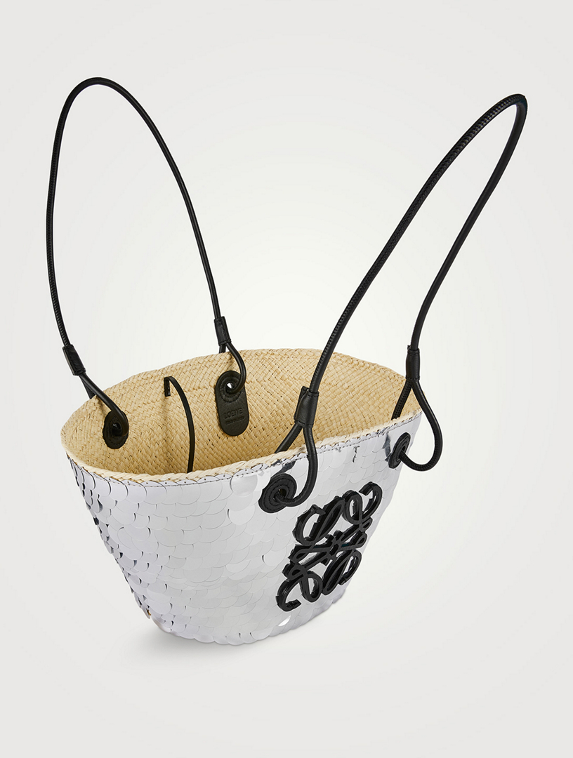 Loewe Anagram Small Sequins Basket Shoulder Bag in Natural
