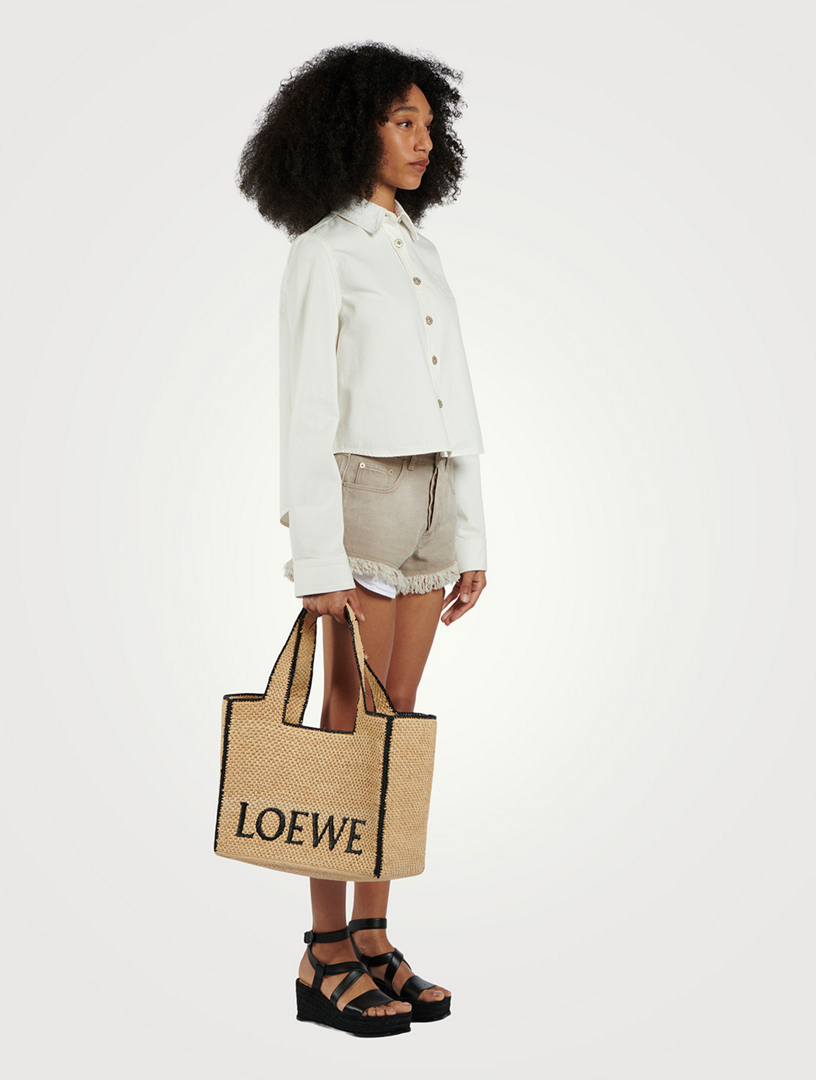 Shop LOEWE LOEWE x Paula's Ibiza Medium Raffia Logo Tote Bag