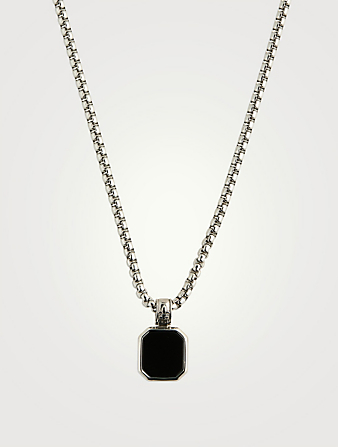Stainless Steel Necklace With Square Matte Onyx Pendant