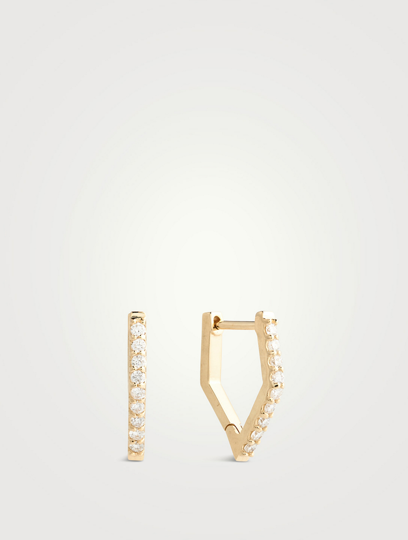 Cléo 14K Gold Geometric Huggie Hoop Earrings With Diamonds