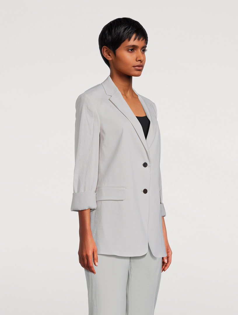 Rolled-Sleeve Good Wool Boyfriend Blazer