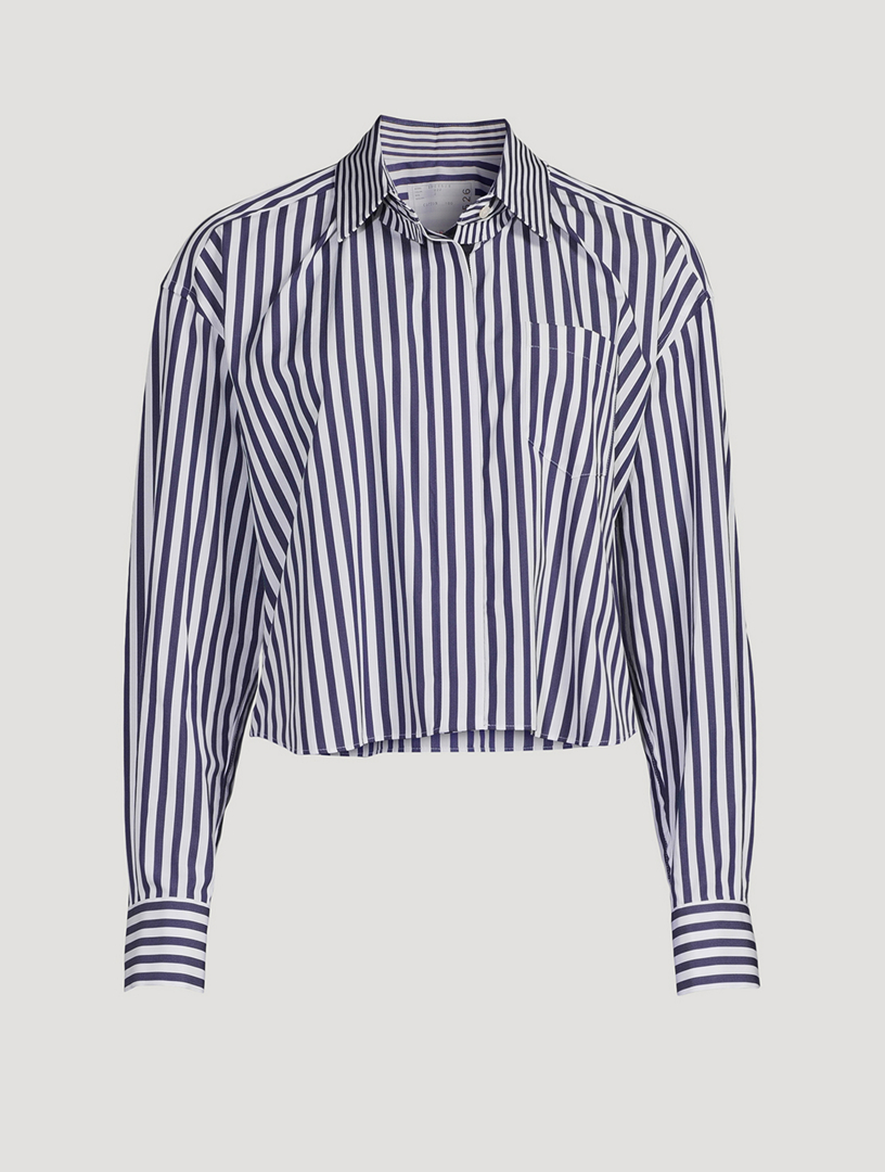 ■sacai■サカイ■Thomas Mason Stripe Mixed Media Top■ Sacai X Thomas Mason Stripe Mixed Media Top In Black | ModeSens