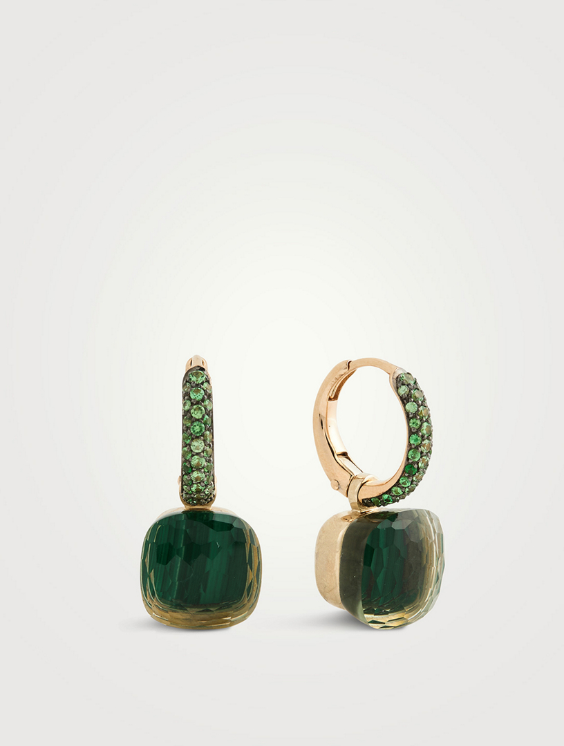 Pomellato 18kt rose and White gold Nudo gemstone drop earrings women 18kt Rose Gold Malachite 18kt White Gold Green Prasiolite Tsavorite On
