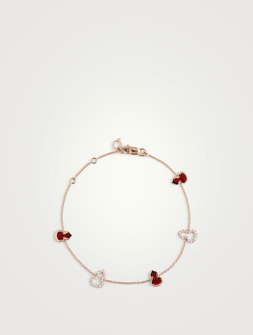 Bracelet sautoir Wulu en or rose 18 ct et émail rouge serti de diamants