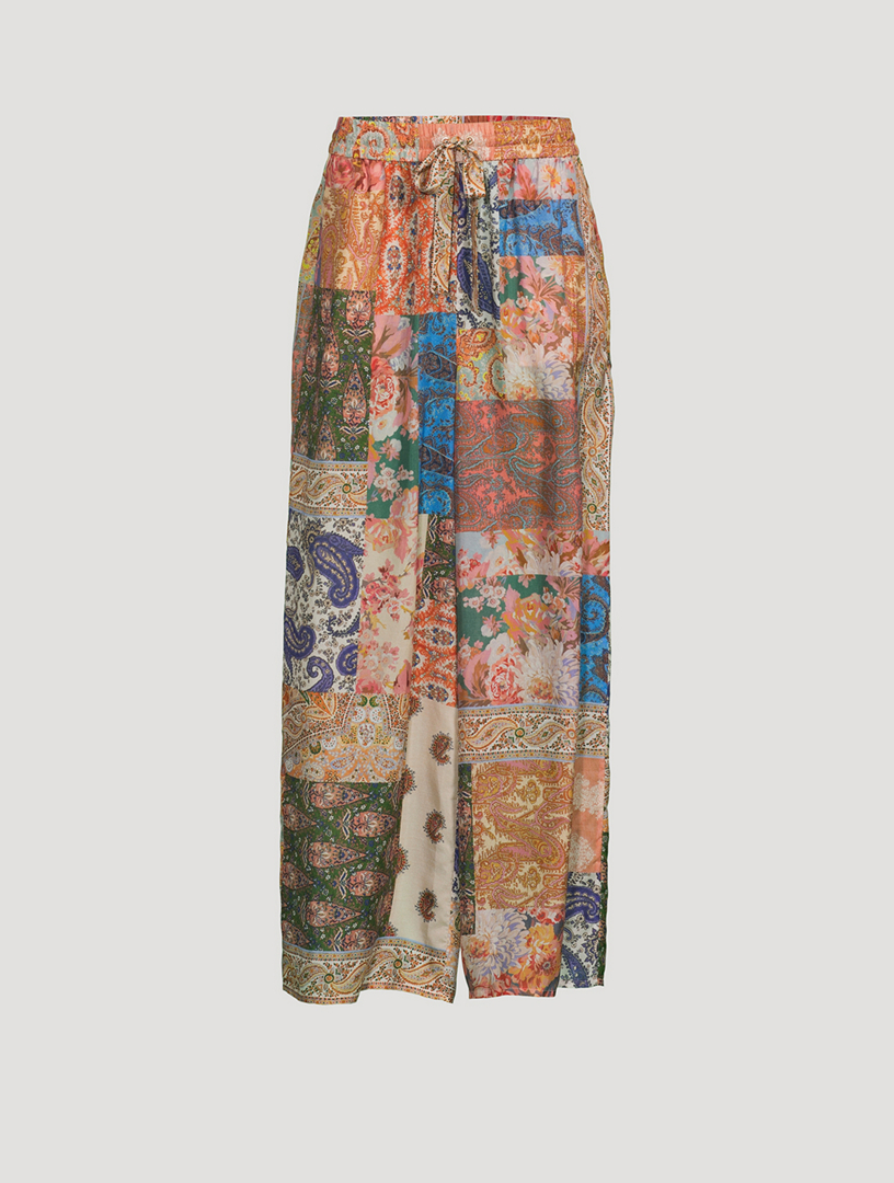 Devi Silk Trousers In Patchwork Print