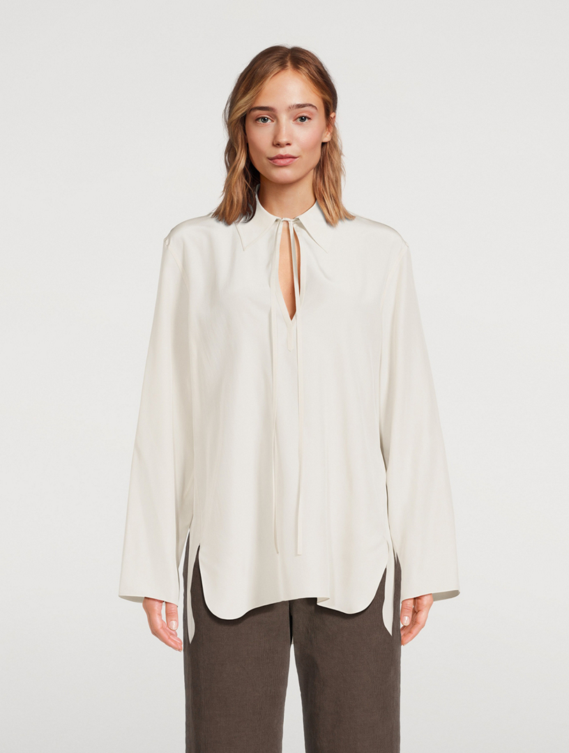 THE ROW Malon Tie Neck Silk Blouse Holt Renfrew