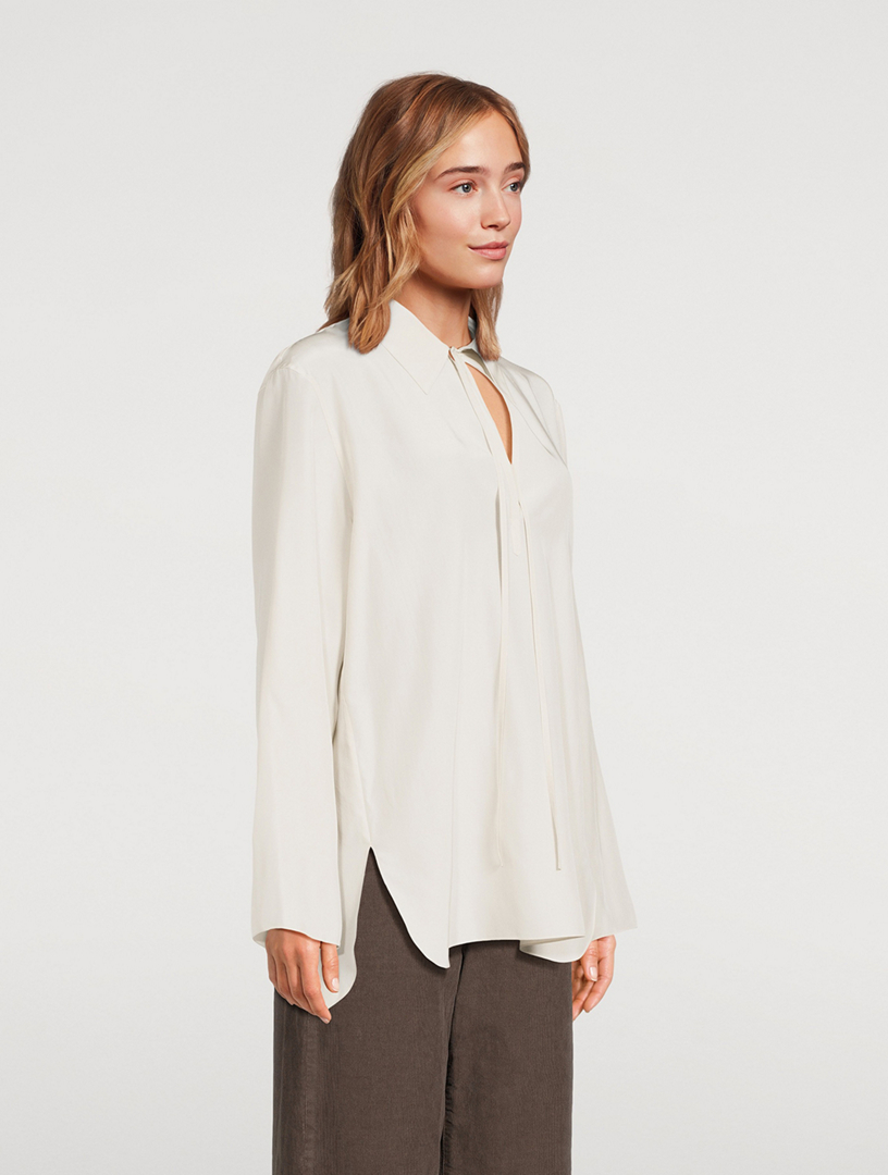 THE ROW Malon Tie-Neck Silk Blouse | Holt Renfrew