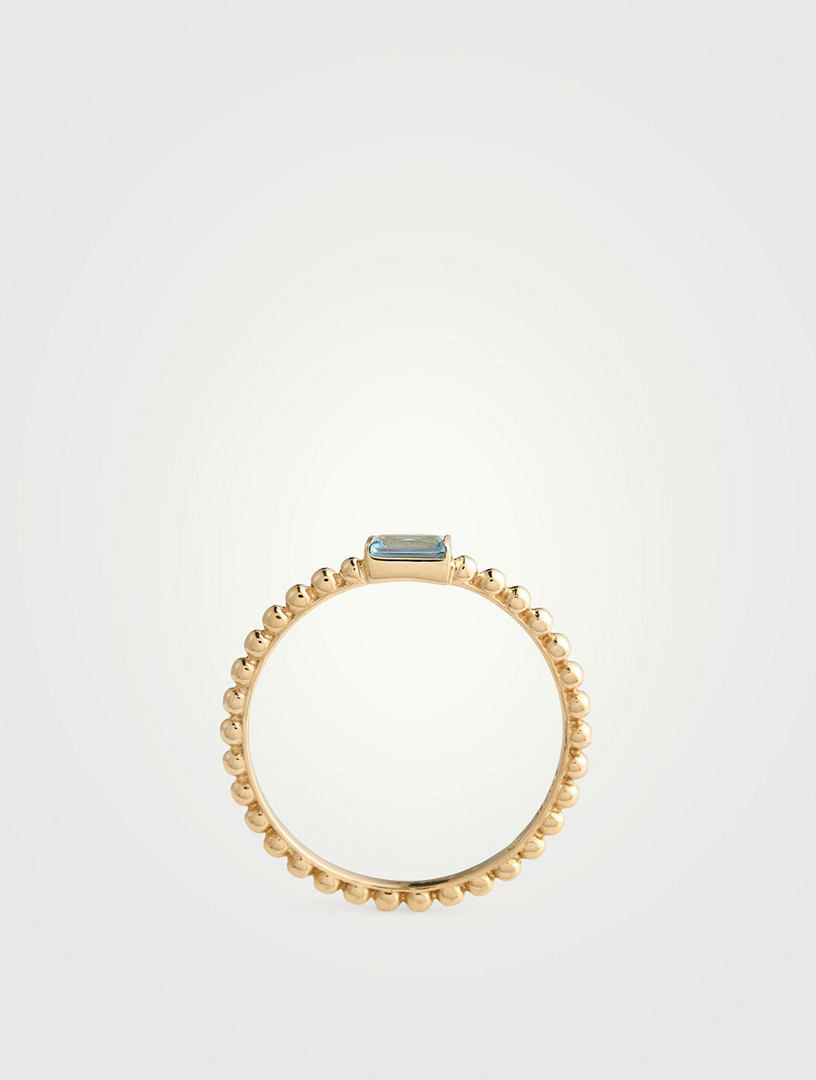 Dew Drop 14K Gold Baguette Stackable Ring With Blue Topaz