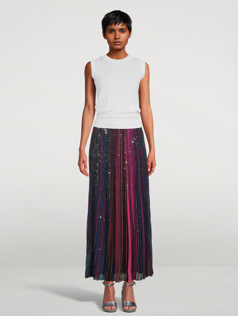 MISSONI Rainbow Sequin Pleated Skirt | Holt Renfrew