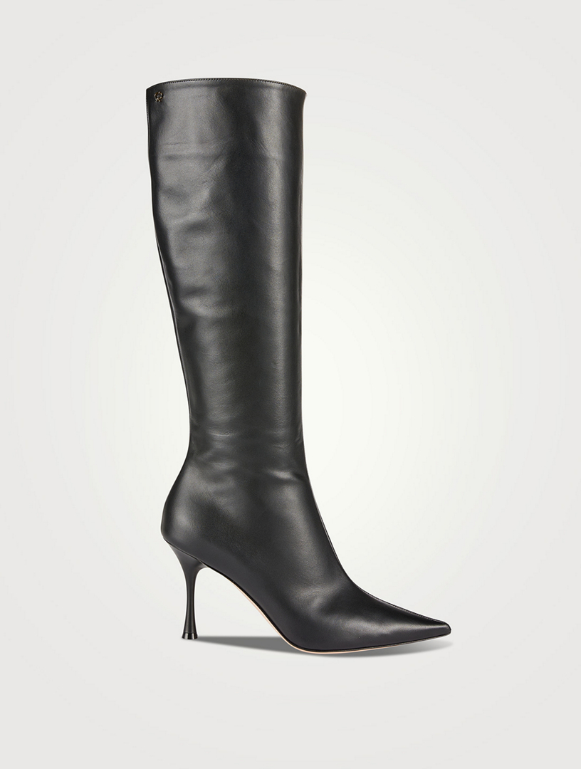 Knee high leather high heel clearance boots