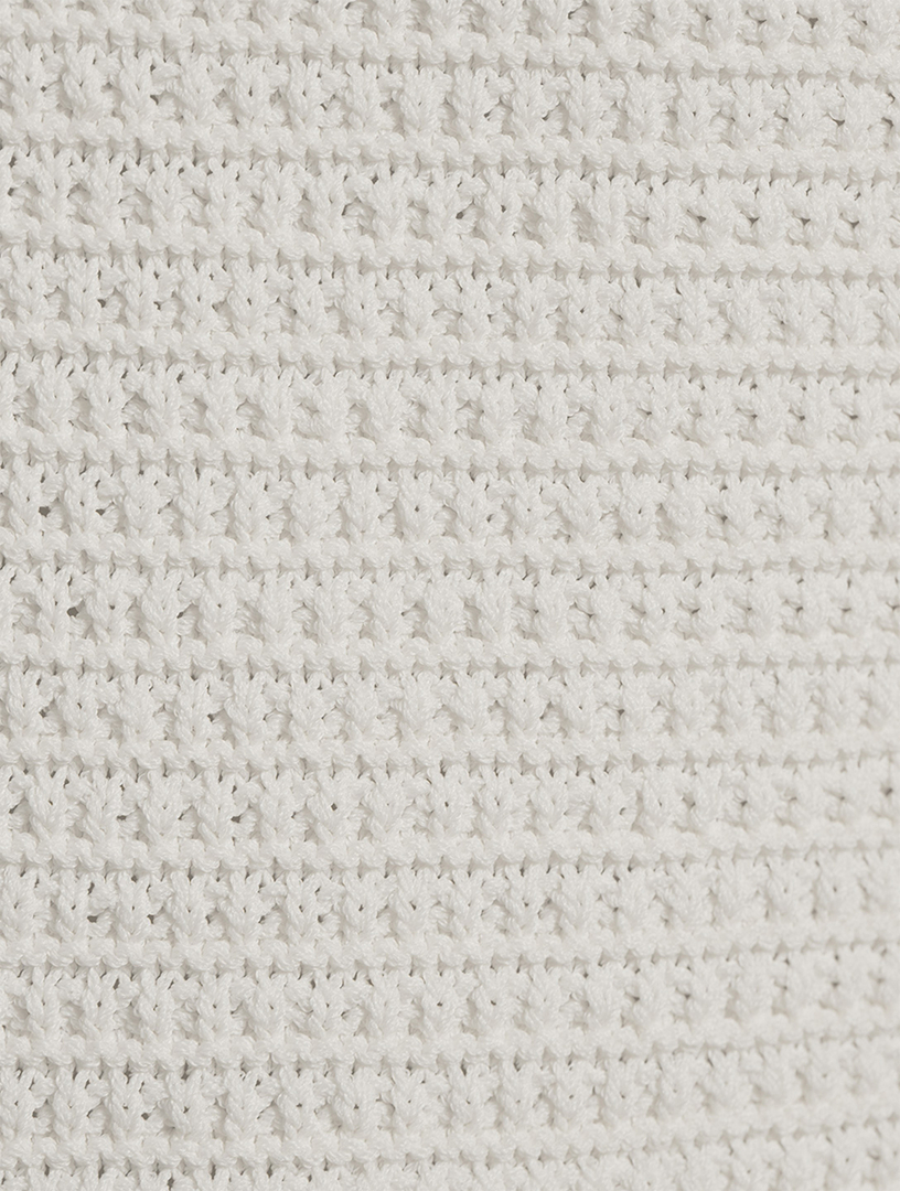 Feather-Trimmed Crochet Mini Skirt