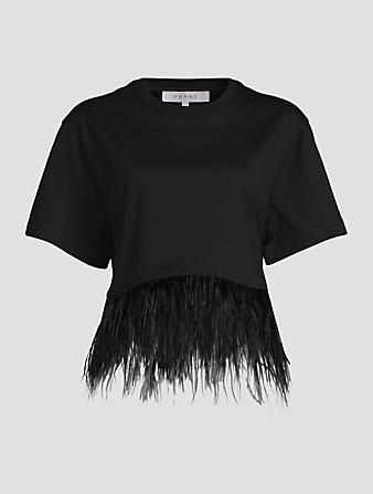 Feather-Trimmed Cropped T-Shirt